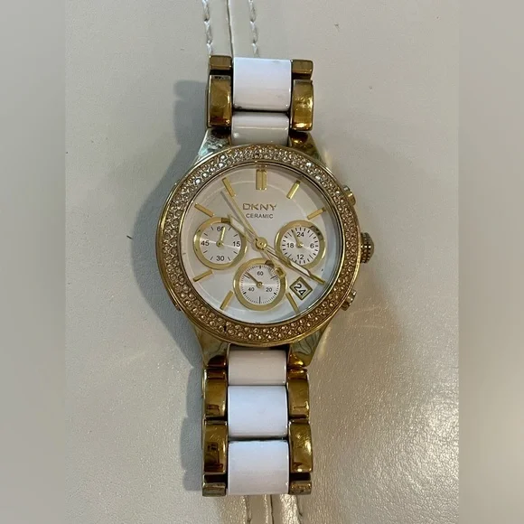 Dkny Accessories Dkny Ceramic Link Chronograph White Gold